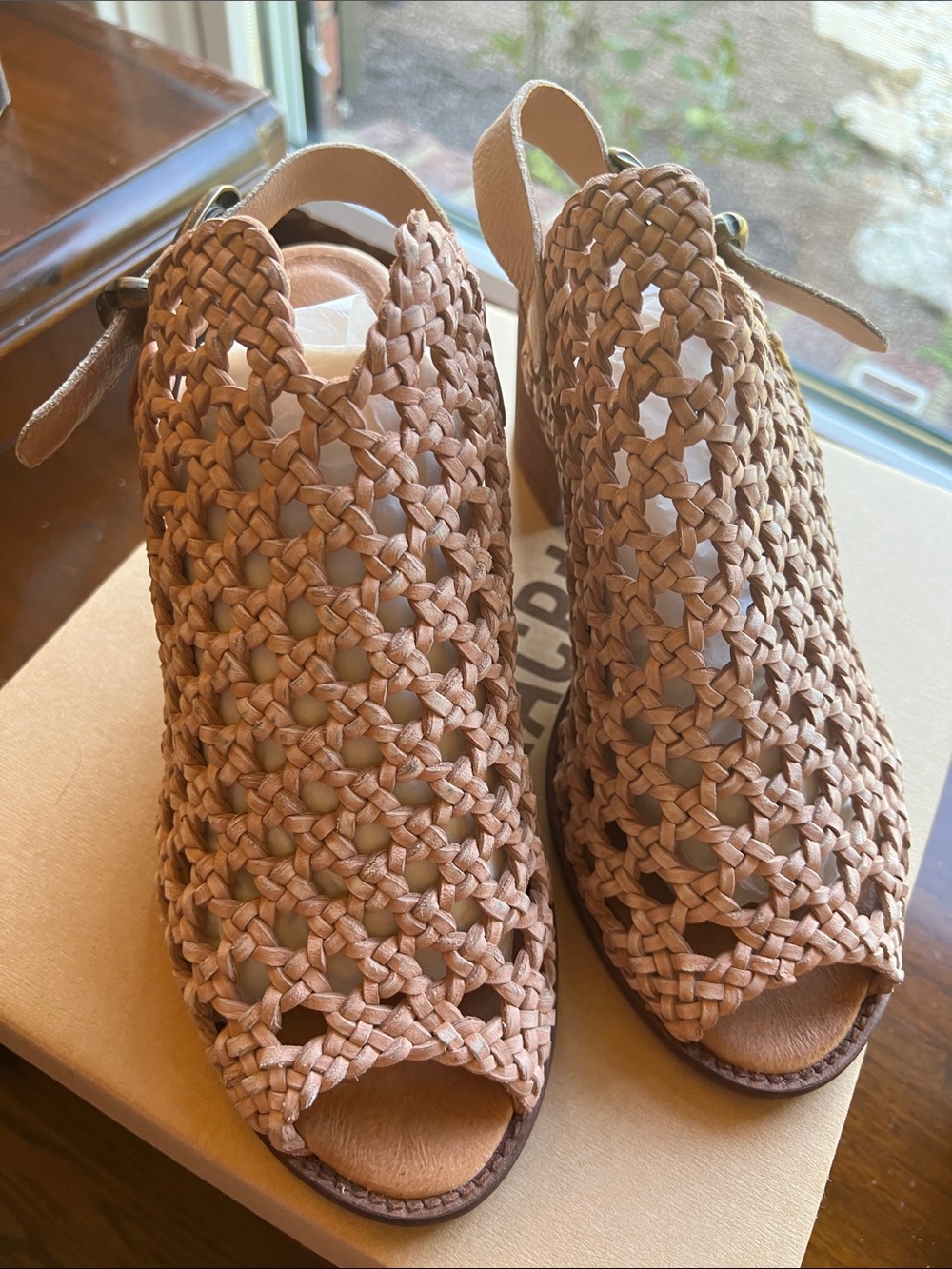 Woven Open-Toe Slingback Sandals - Tan